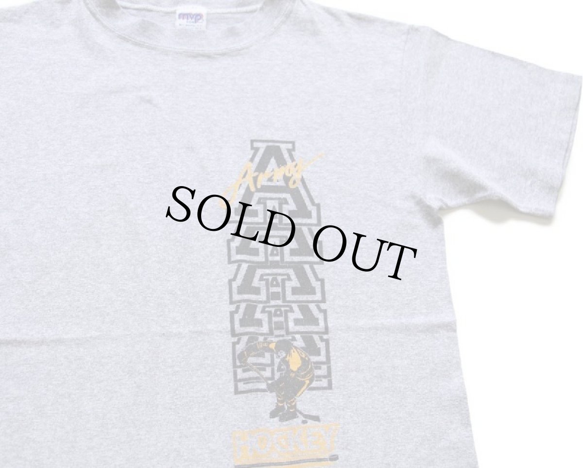 画像1: 90s USA製 Army HOCKEY ひび割れプリント コットン×レーヨン Tシャツ 杢グレー M (1)
