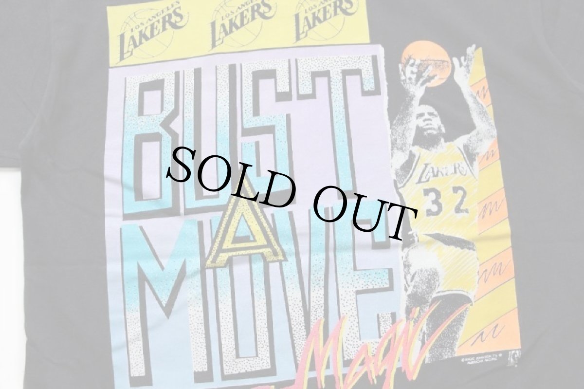 画像5: 90s NBA LOS ANGELES LAKERS レイカーズ Magic Johnson マジック ジョンソン BUST A MOVE コットンTシャツ 黒 L (5)