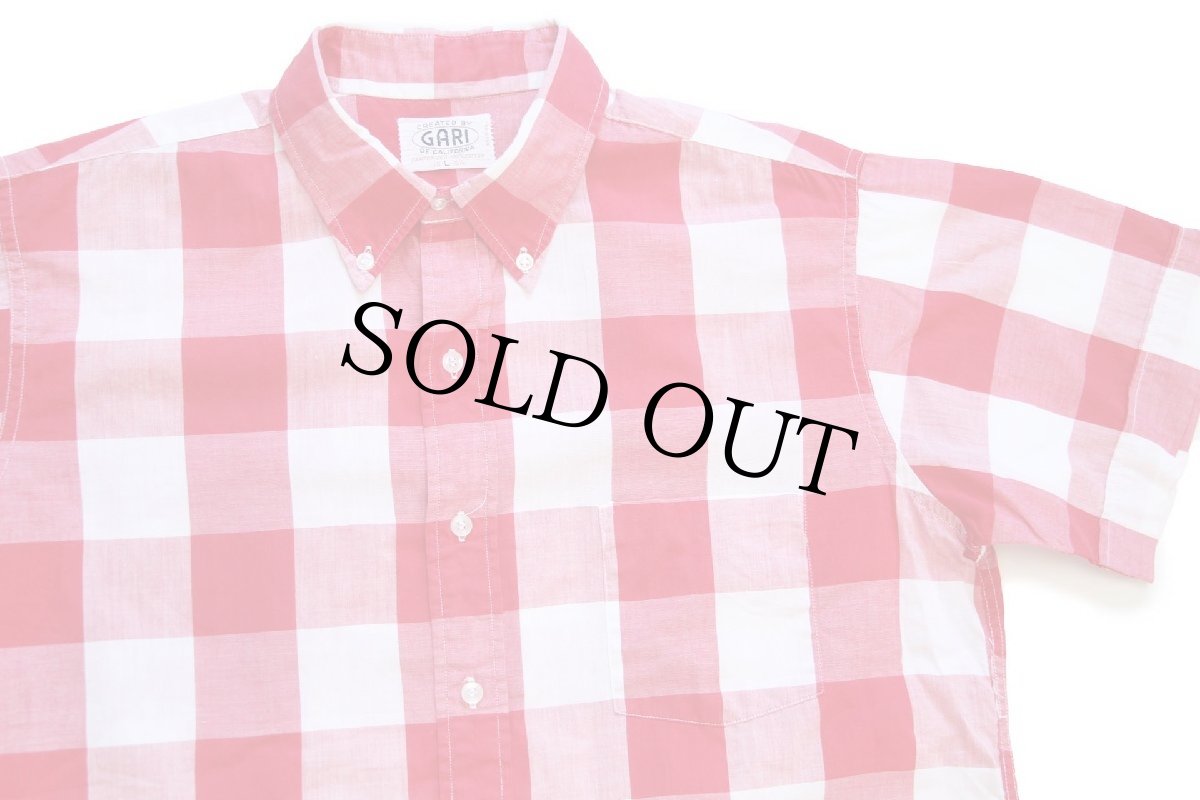 画像3: 60s GARI of CALIFORNIA ブロックチェック 三点留め ボタンダウン 半袖 コットンシャツ 赤×白 L (3)