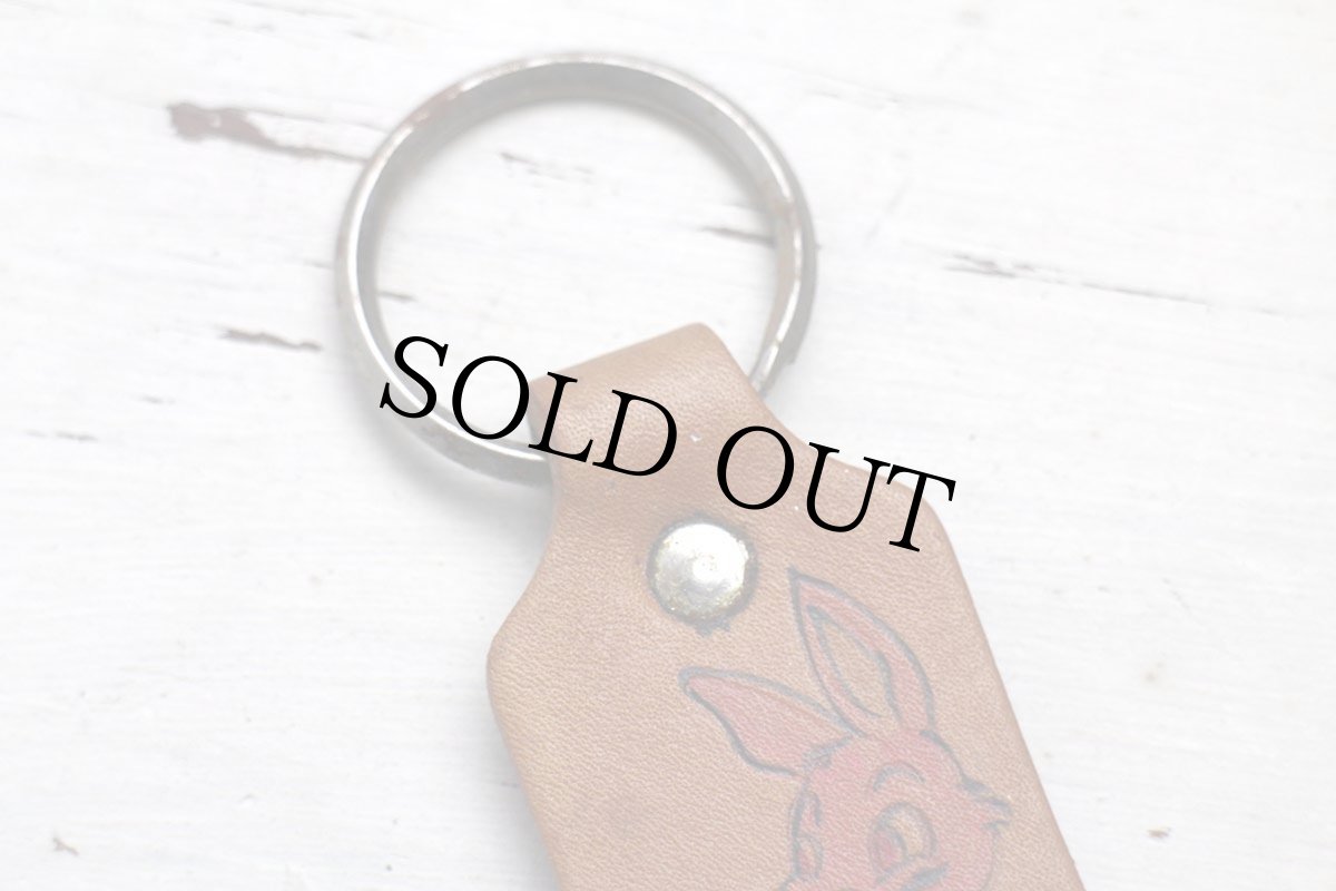 画像2: デッドストック★70s ハンドクラフト ラビット ペイント レザー キーホルダー 茶★キーチェーン (2)