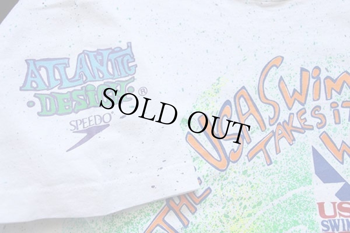 画像7: 90s USA製 THE USA SWIM TEAM ATLANTIC DESIGN SPEEDO 全面 スプラッシュ ペイント アート コットンTシャツ 白 XL (7)