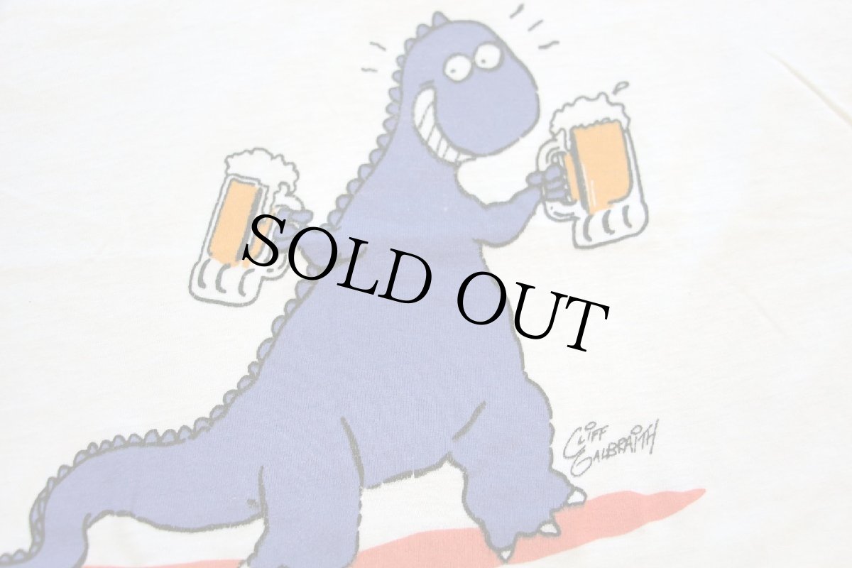 画像5: 80s USA製 Saurusly Speaking Partyasaurus 恐竜 ビール Vネック コットンTシャツ 白 (5)