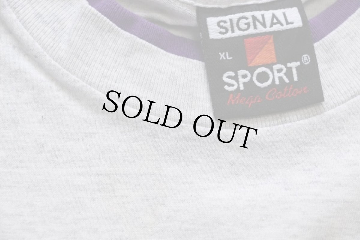 画像4: 90s USA製 FAIRDALE KENTUCKY 地球 アート レイヤードネック&スリーブ コットンTシャツ 杢ライトグレー×紫 XL (4)