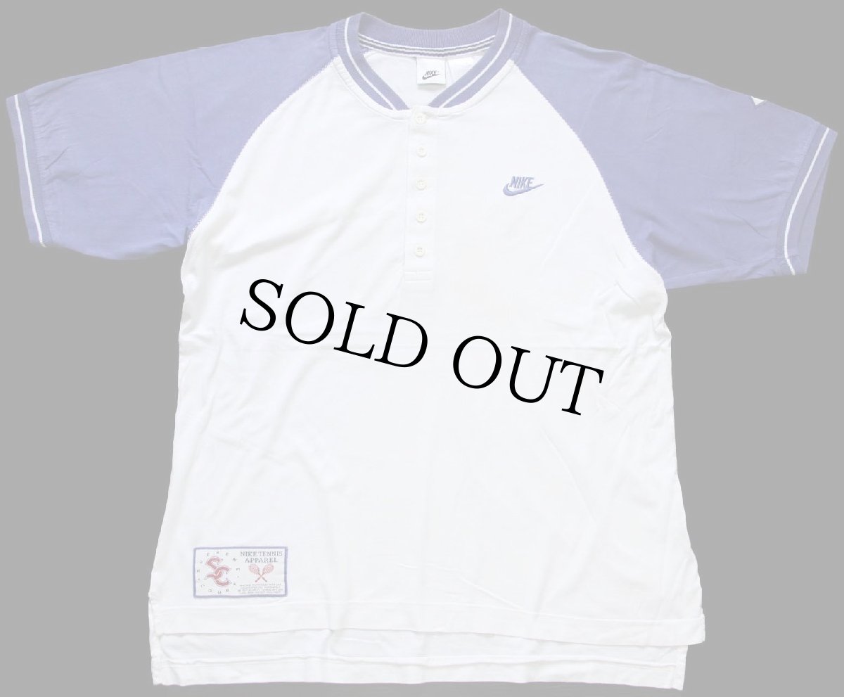 画像2: 90s NIKEナイキ TENNIS APPAREL SUPREME COURT ツートン ヘンリーネック コットン ラグランTシャツ 白×薄紫 M (2)