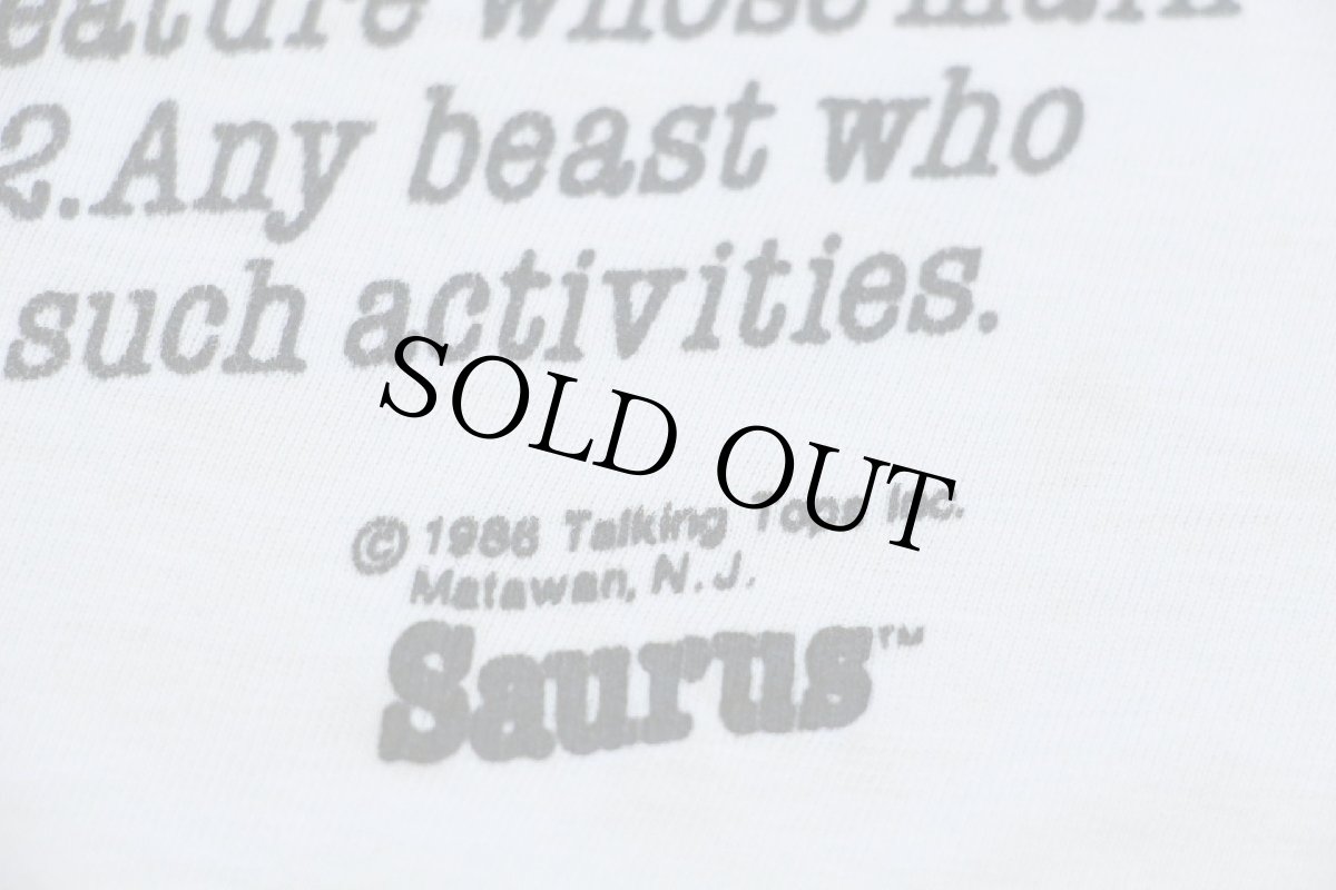 画像6: 80s USA製 Saurusly Speaking Partyasaurus 恐竜 ビール Vネック コットンTシャツ 白 (6)