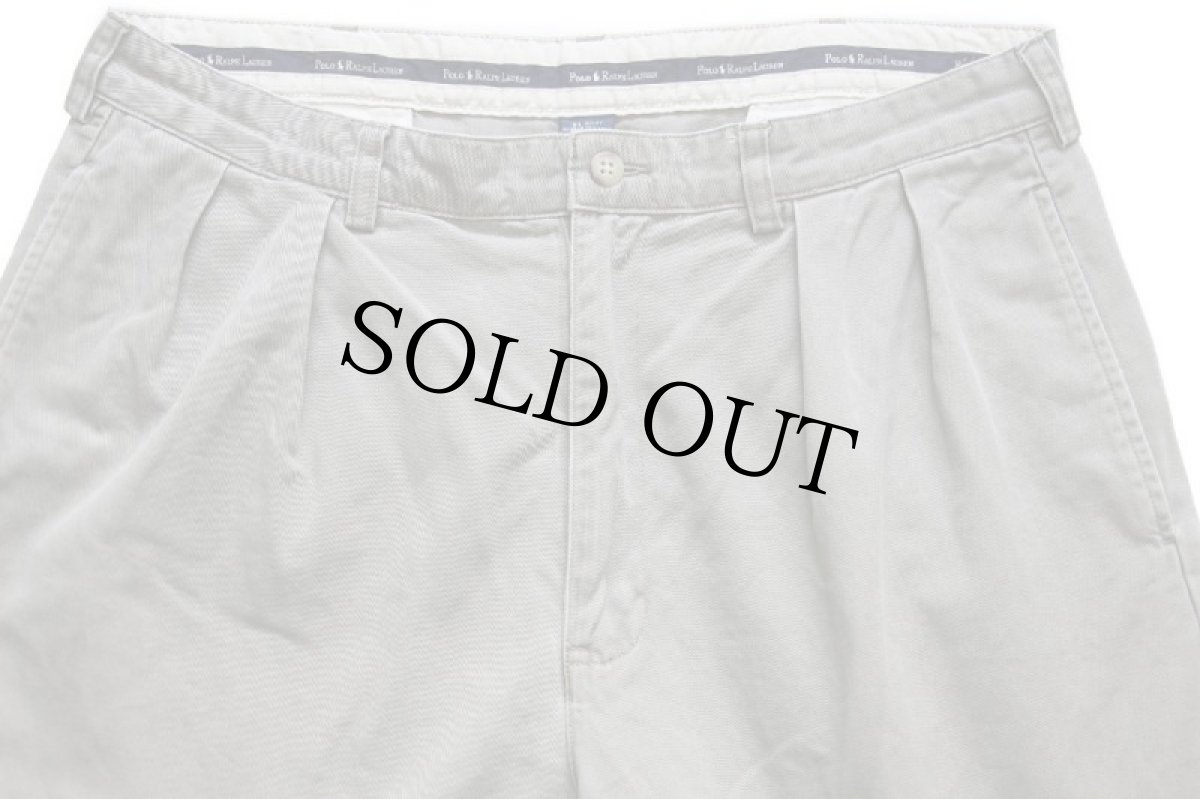 画像4: 90s ポロ ラルフローレン ANDREW PANT ツータック コットン チノパン グレーベージュ w34 L32★282 (4)