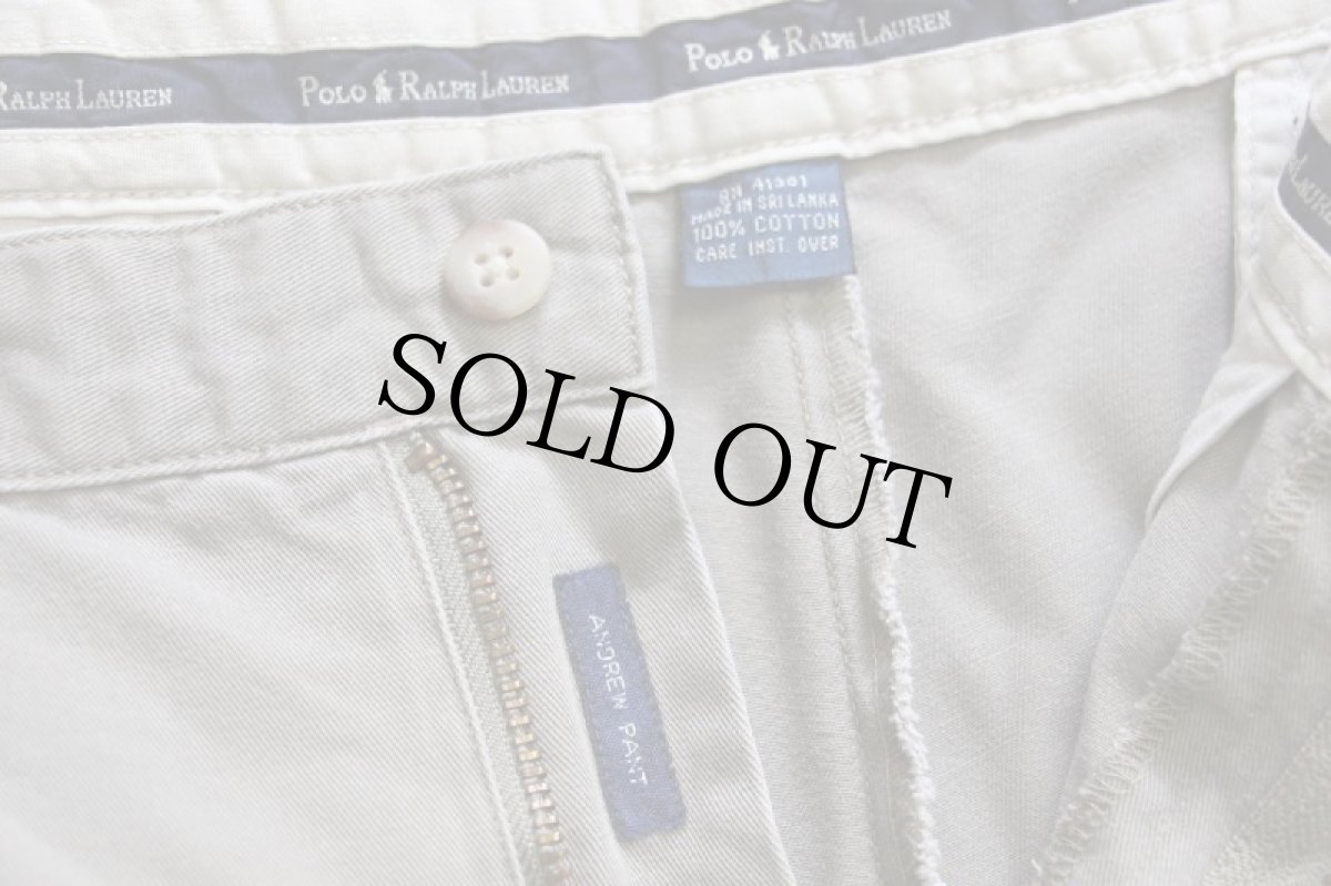 画像7: 90s ポロ ラルフローレン ANDREW PANT ツータック コットン チノパン グレーベージュ w34 L32★282 (7)