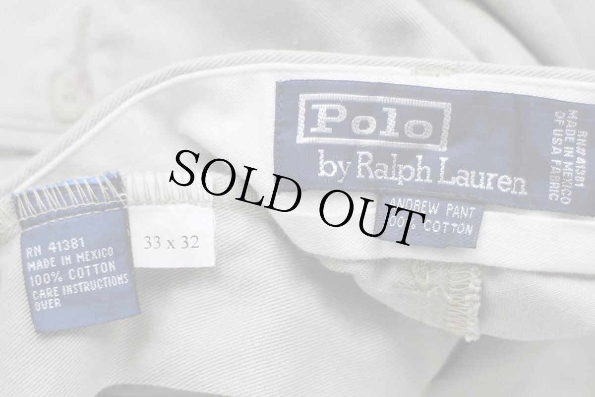 画像6: 90s ポロ ラルフローレン ANDREW PANT ツータック コットン チノパン ベージュ w33 L32★301 (6)