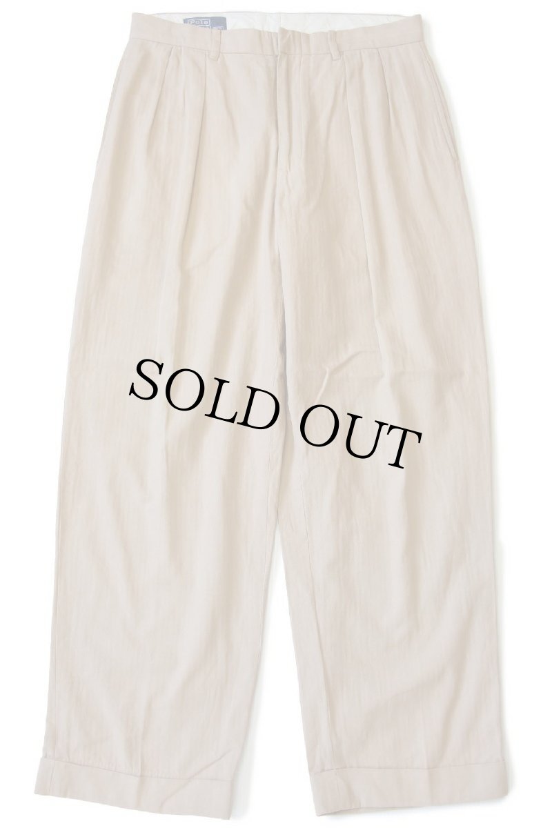 画像2: 00s ポロ ラルフローレン ツータック スラックス ヘリンボーン コットンパンツ 薄茶 w33 L30 (2)