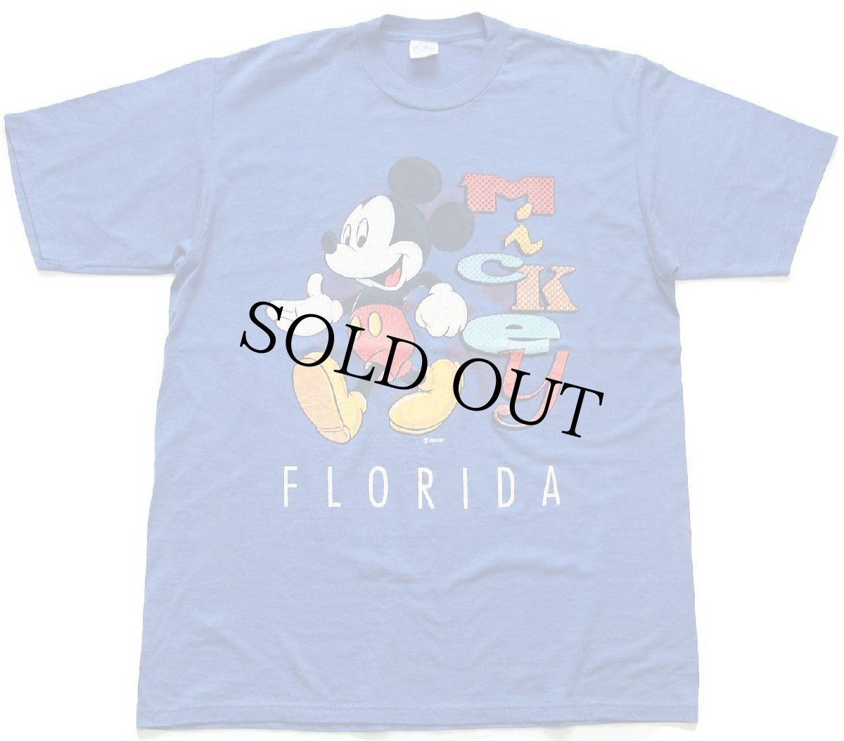 画像2: 90s USA製 DISNEYディズニー Mickey ミッキー マウス FLORIDA ひび割れプリント Tシャツ 青 L (2)