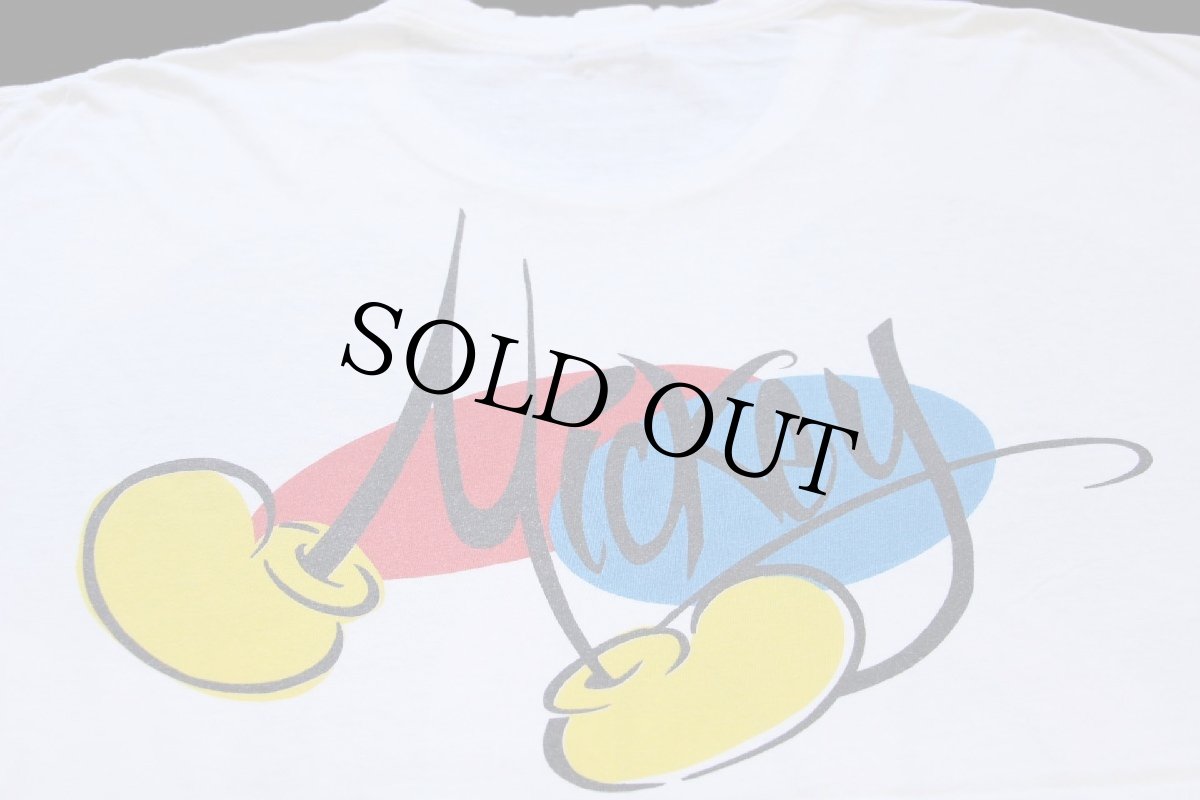 画像4: 90s USA製 Disneyディズニー ミッキー マウス 両面 染み込みプリント コットンTシャツ ボロ 白 (4)