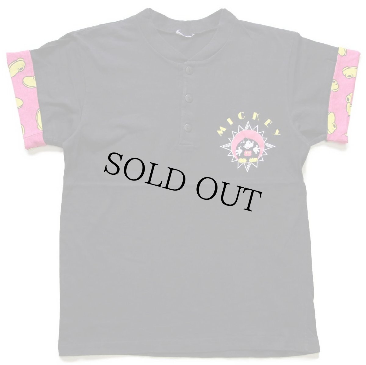 画像2: 00s MICKEY ミッキー マウス ヘンリーネック レイヤードスリーブ コットンTシャツ 黒 (2)