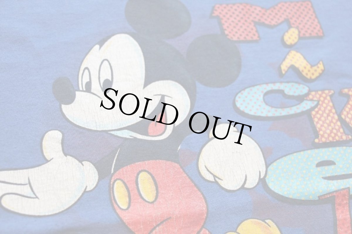画像4: 90s USA製 DISNEYディズニー Mickey ミッキー マウス FLORIDA ひび割れプリント Tシャツ 青 L (4)