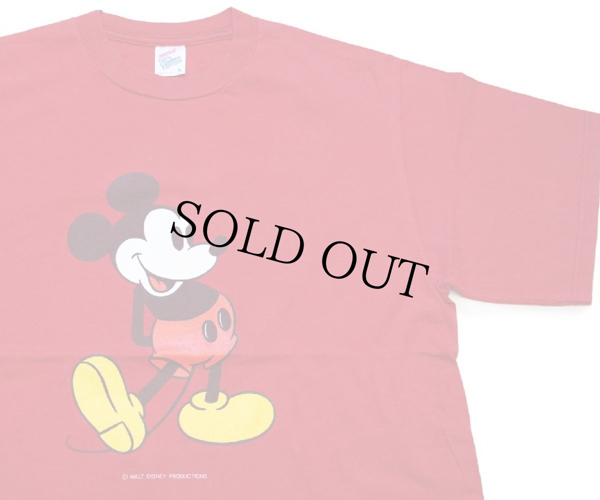 画像1: 80s USA製 DISNEYディズニー ミッキー マウス コットンTシャツ 赤 L (1)