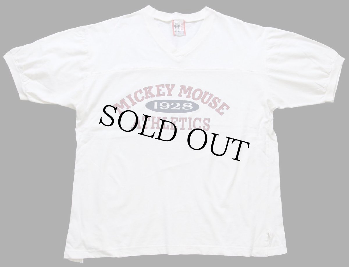画像1: 90s USA製 Disneyディズニー MICKEY MOUSE 1928 ATHLETICS ミッキー マウス コットン アスレチックTシャツ 生成り L/XL (1)