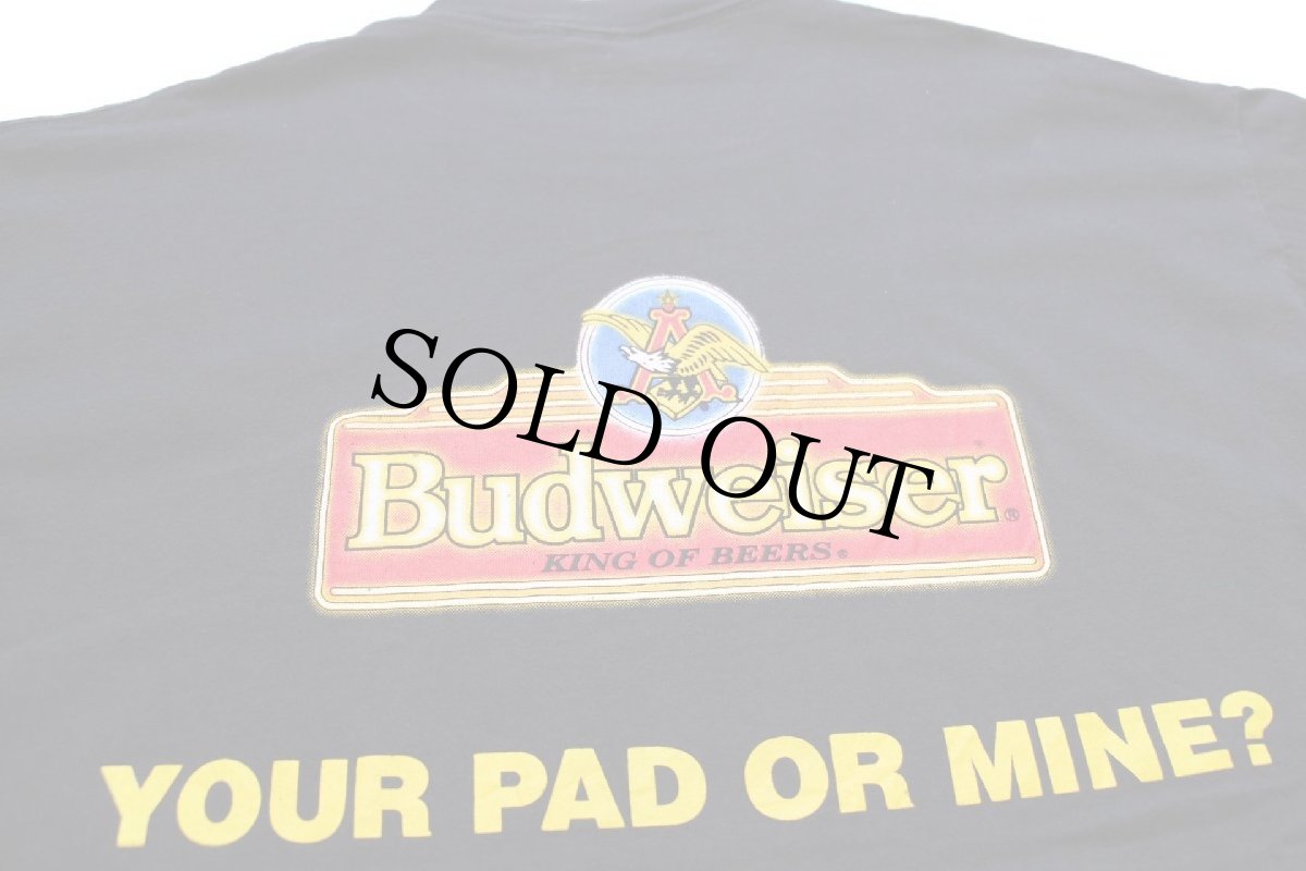 画像4: 90s USA製 Budweiserバドワイザー YOUR PAD OR MINE? スリーフロッグス カエル 両面プリント コットンTシャツ 黒 XL (4)