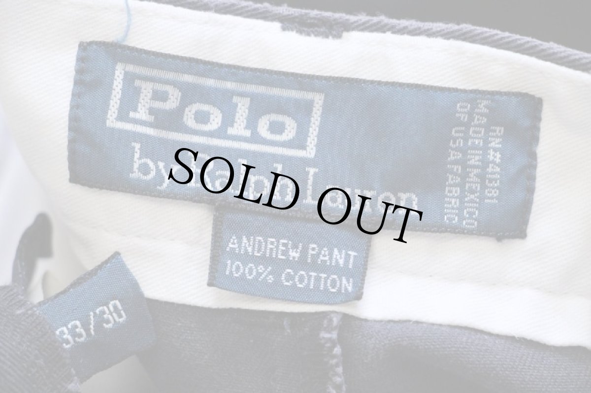 画像6: 90s ポロ ラルフローレン ANDREW PANT ツータック コットン チノパン 紺 フェード w33 L30★296 (6)