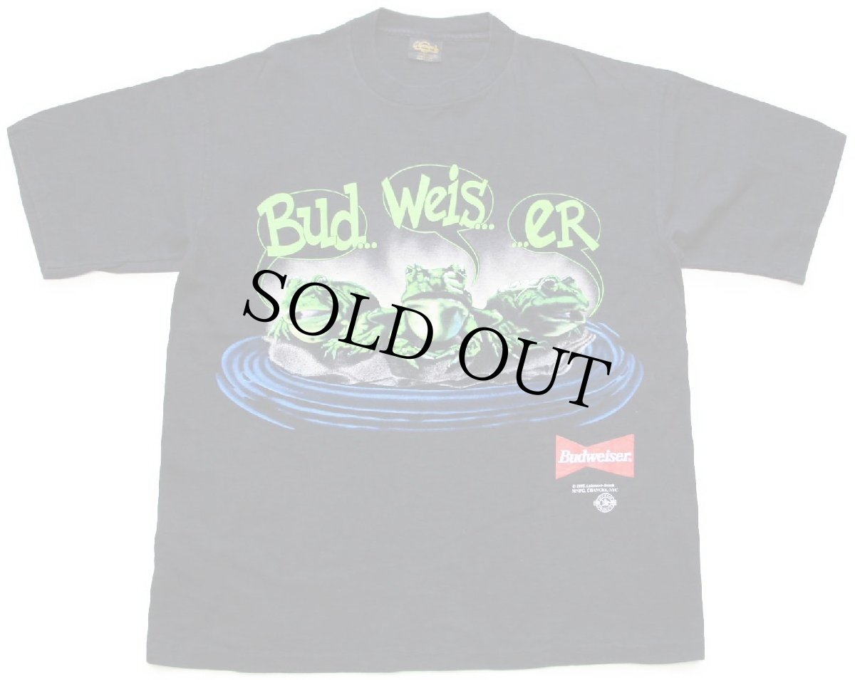 画像2: 90s USA製 Budweiserバドワイザー YOUR PAD OR MINE? スリーフロッグス カエル 両面プリント コットンTシャツ 黒 XL (2)