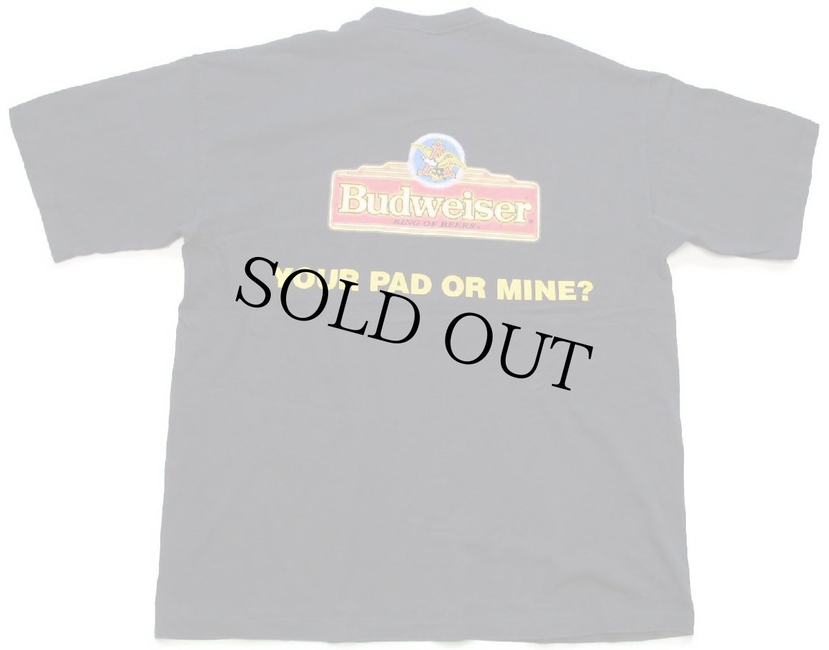 画像3: 90s USA製 Budweiserバドワイザー YOUR PAD OR MINE? スリーフロッグス カエル 両面プリント コットンTシャツ 黒 XL (3)