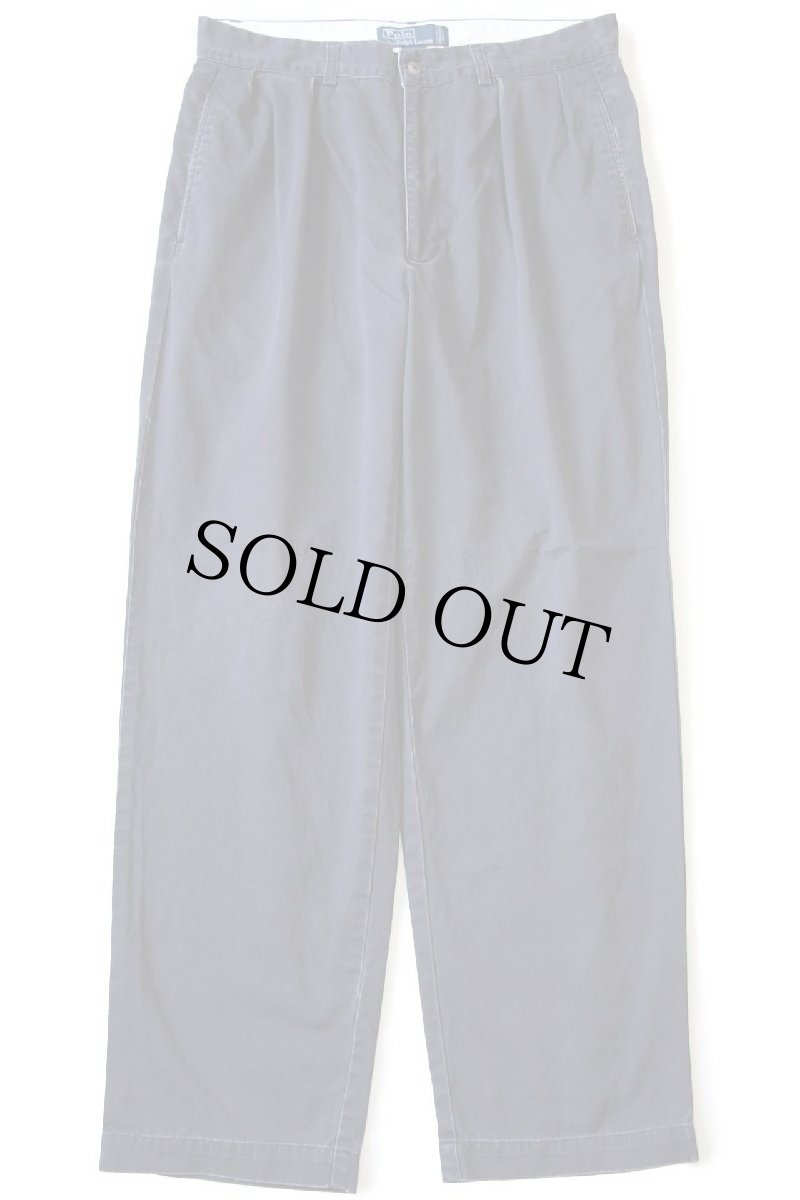 画像2: 90s ポロ ラルフローレン ANDREW PANT ツータック コットン チノパン 紺 フェード w33 L30★296 (2)