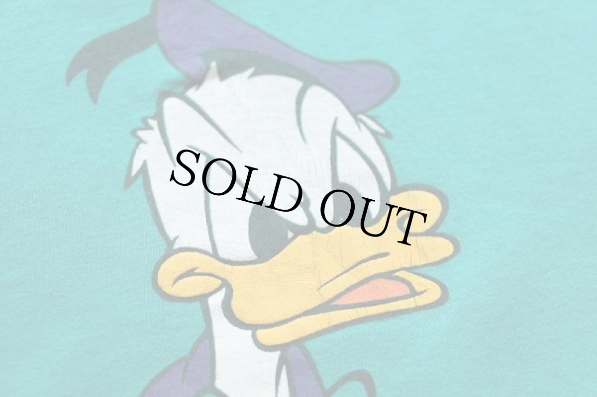 画像4: 90s Disneyディズニー DONALD ドナルドダック レイヤードスリーブ コットンTシャツ エメラルドグリーン×紫 (4)