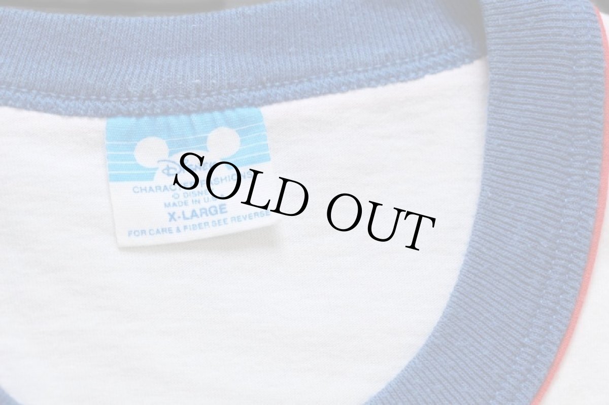 画像4: 80s USA製 Disneyディズニー Disneylandディズニーランド ドナルドダック コットン リンガーTシャツ 白×青 (4)