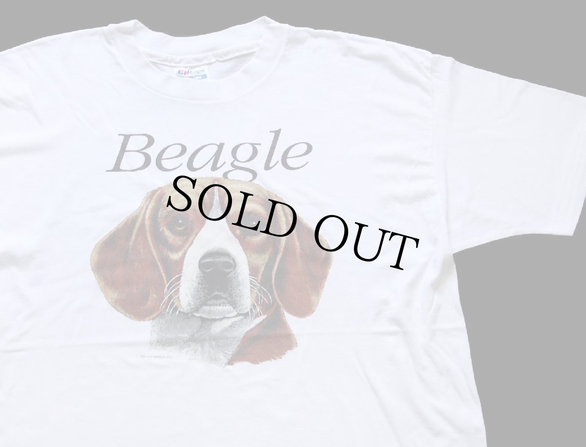 画像1: 90s USA製 Hanes Beagle ビーグル ドッグ アート Tシャツ 白 XL (1)