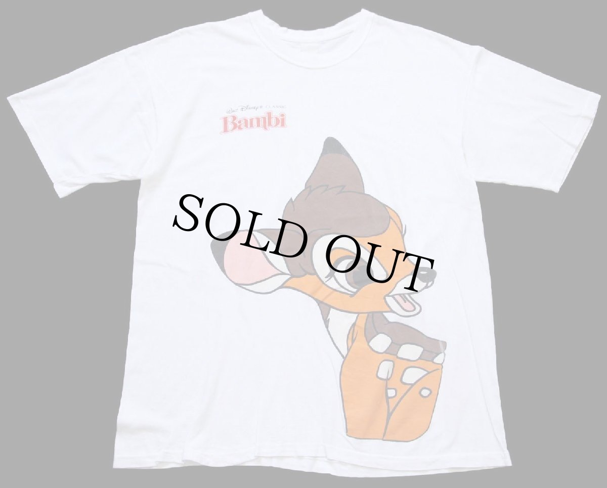画像1: 90s WALT DISNEY CLASSIC ディズニー Bambiバンビ 両面プリント コットンTシャツ 白 (1)