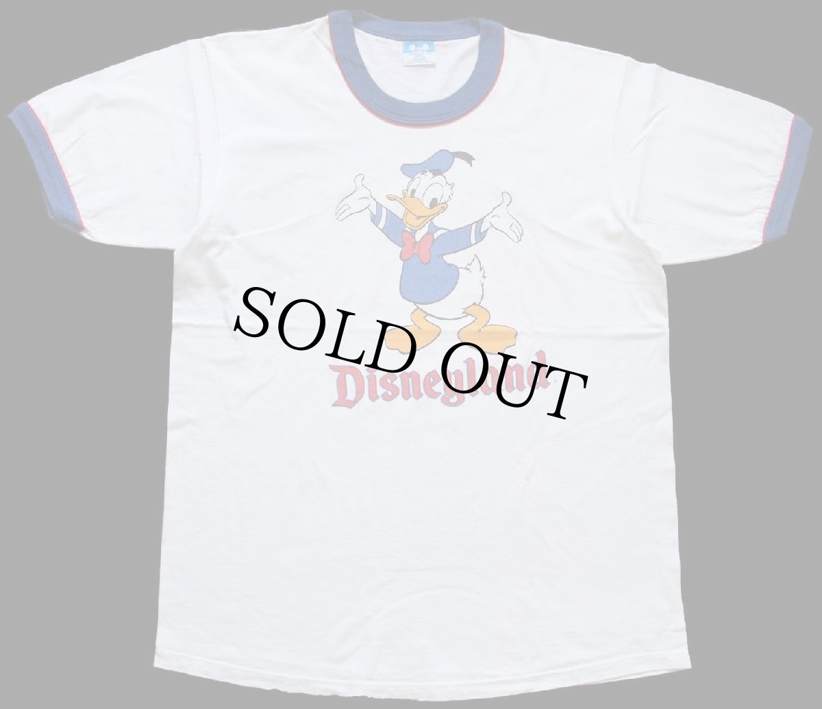 画像2: 80s USA製 Disneyディズニー Disneylandディズニーランド ドナルドダック コットン リンガーTシャツ 白×青 (2)