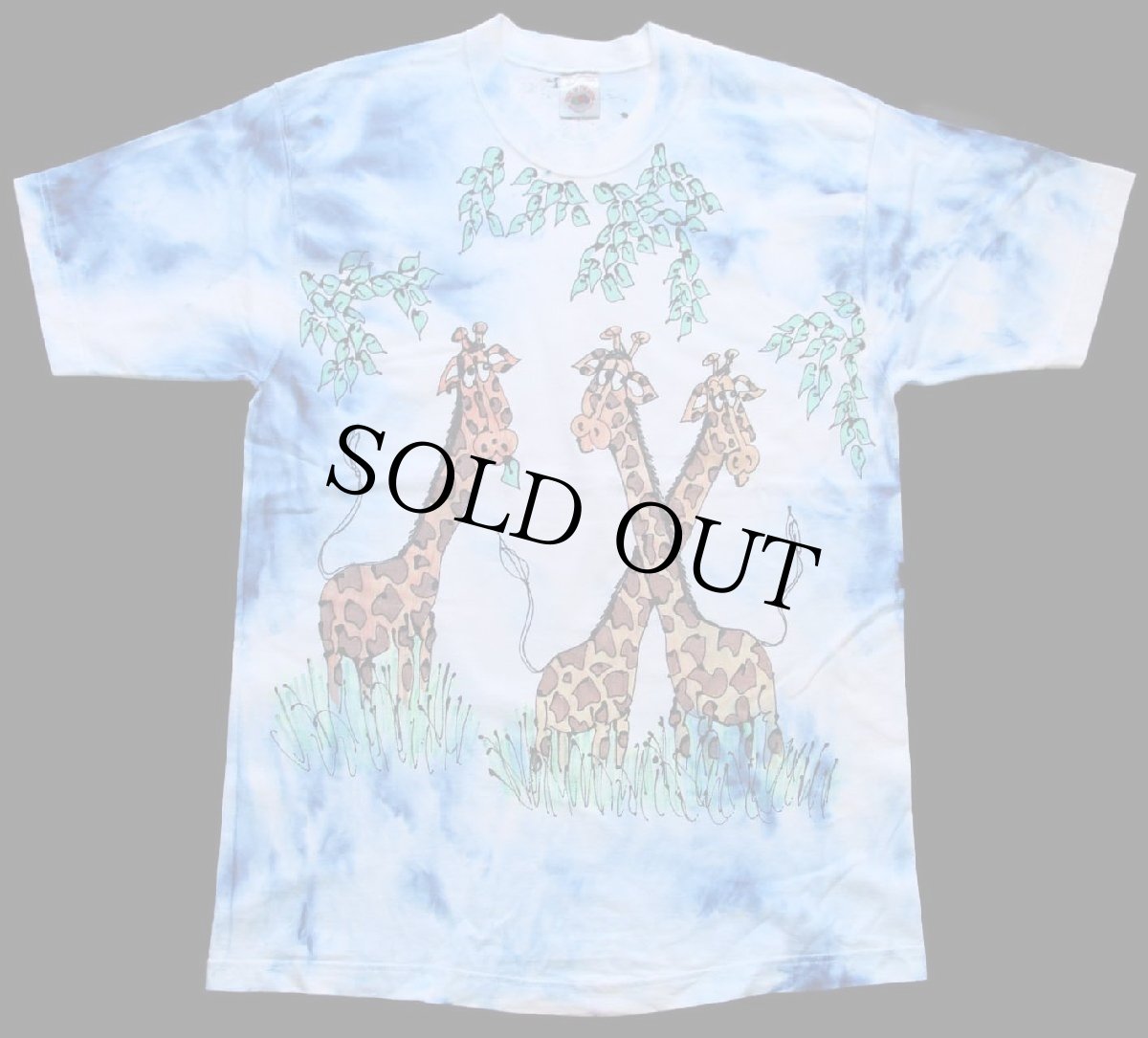 画像1: 90s USA製 キリン ハンドペイント アート タイダイ染め コットンTシャツ L (1)
