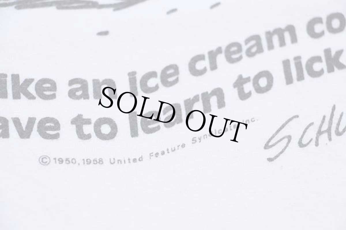 画像5: 80s スヌーピー チャーリーブラウン アイスクリーム 染み込みプリント コットン ラグランTシャツ 白×青 (5)