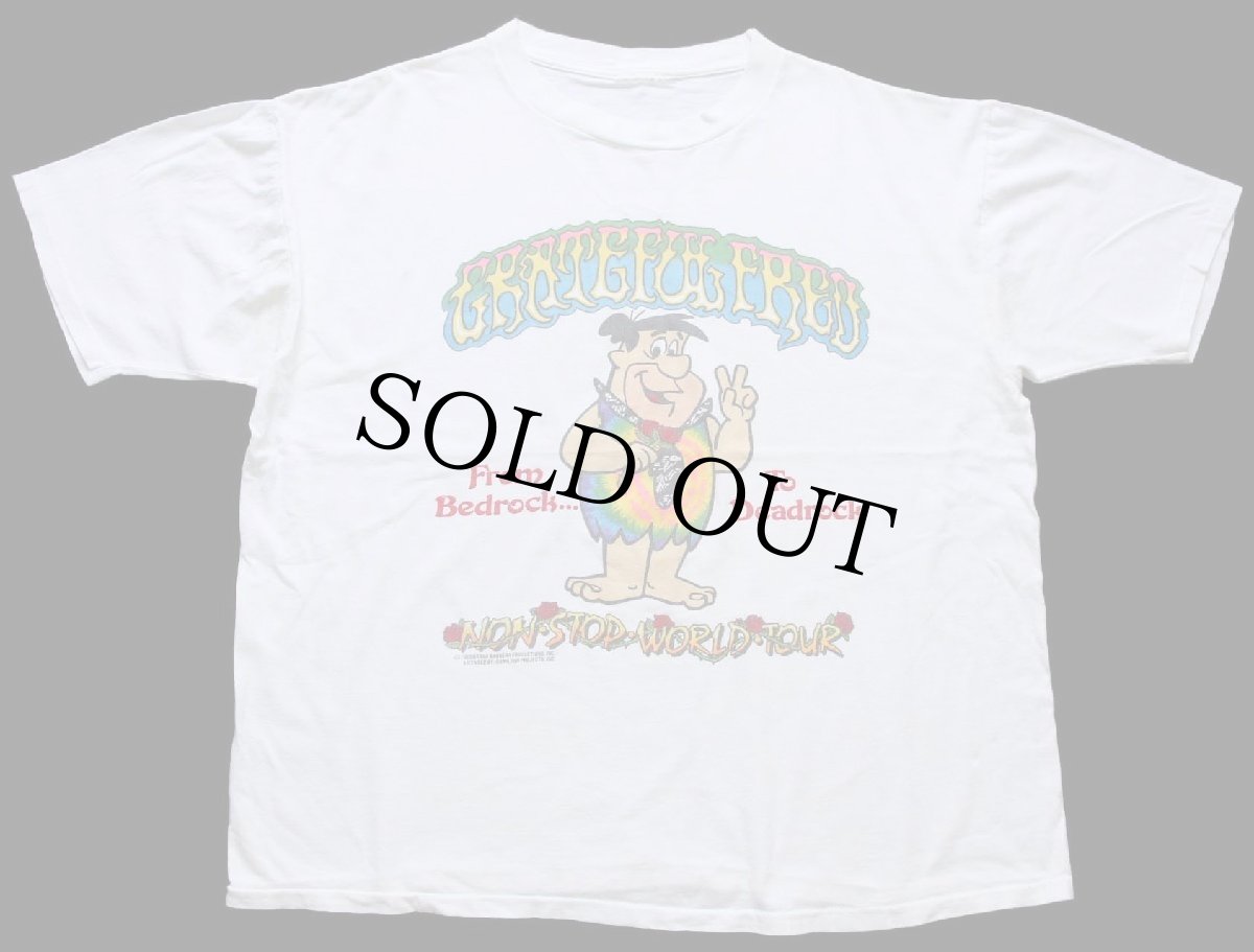 画像2: 80s THE FLINTSTONES 原始家族フリントストーン GRATEFUL FRED NON STOP WORLD TOUR コットンTシャツ 白 (2)