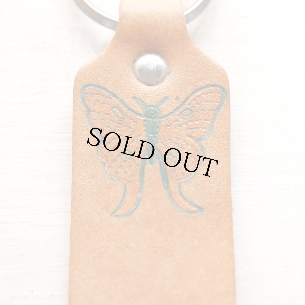 画像3: デッドストック★70s ハンドクラフト バタフライ ペイント レザー キーホルダー 茶★キーチェーン (3)