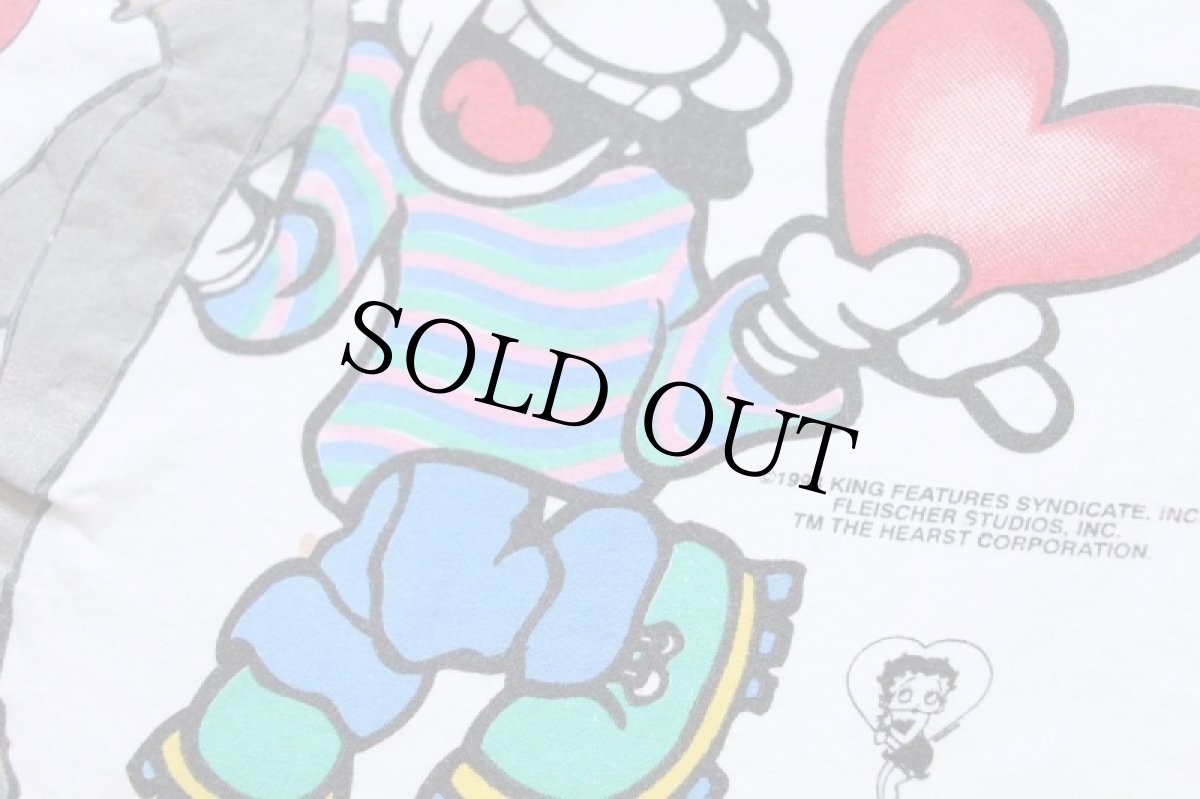 画像4: 90s USA製 BETTY BOOP ベティ ブープ This Girl's Got It! ハート 染み込み×ラメプリント コットンTシャツ ボロ 白 XL (4)