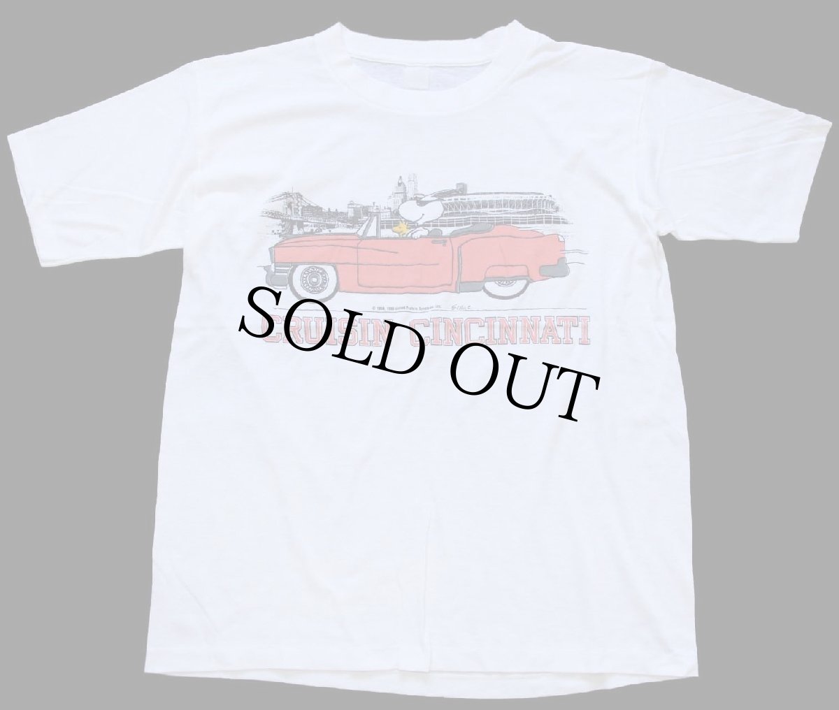 画像2: 80s スヌーピー ウッドストック ピンク キャデラック CRUISIN CINCINNATI Tシャツ 白 (2)