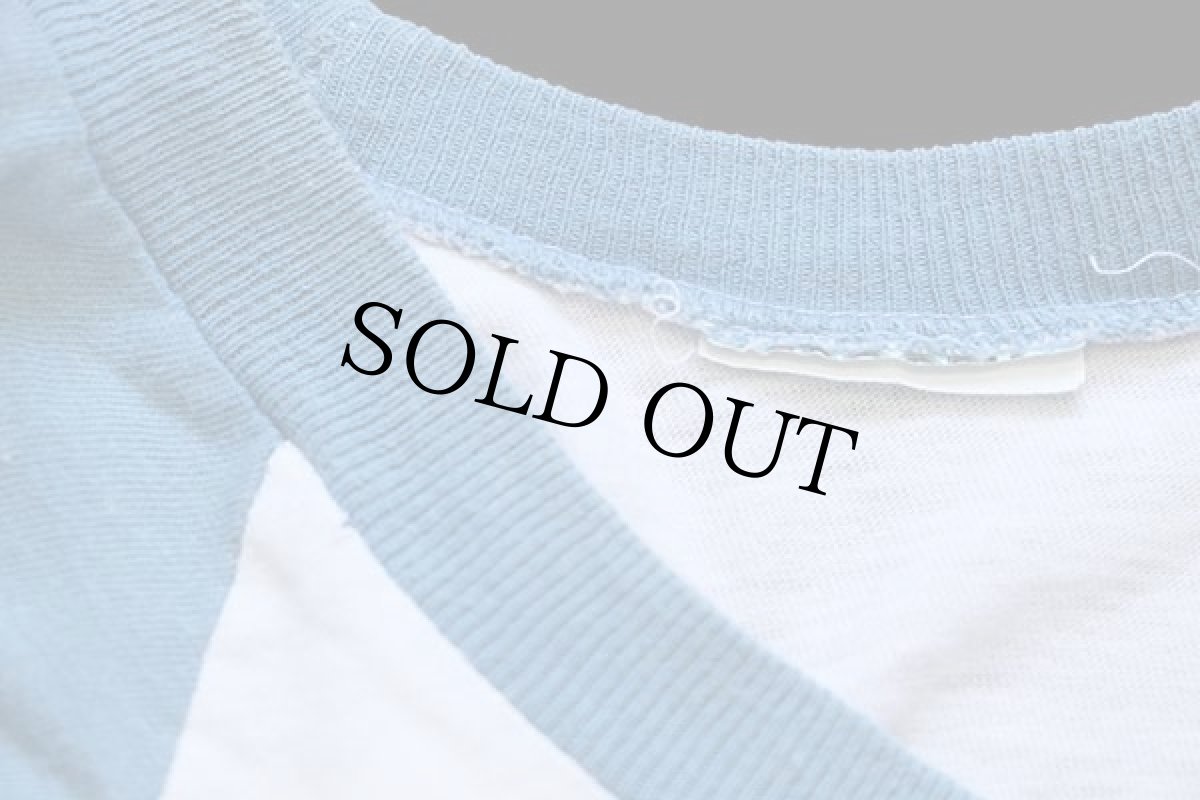 画像6: 80s スヌーピー チャーリーブラウン アイスクリーム 染み込みプリント コットン ラグランTシャツ 白×青 (6)