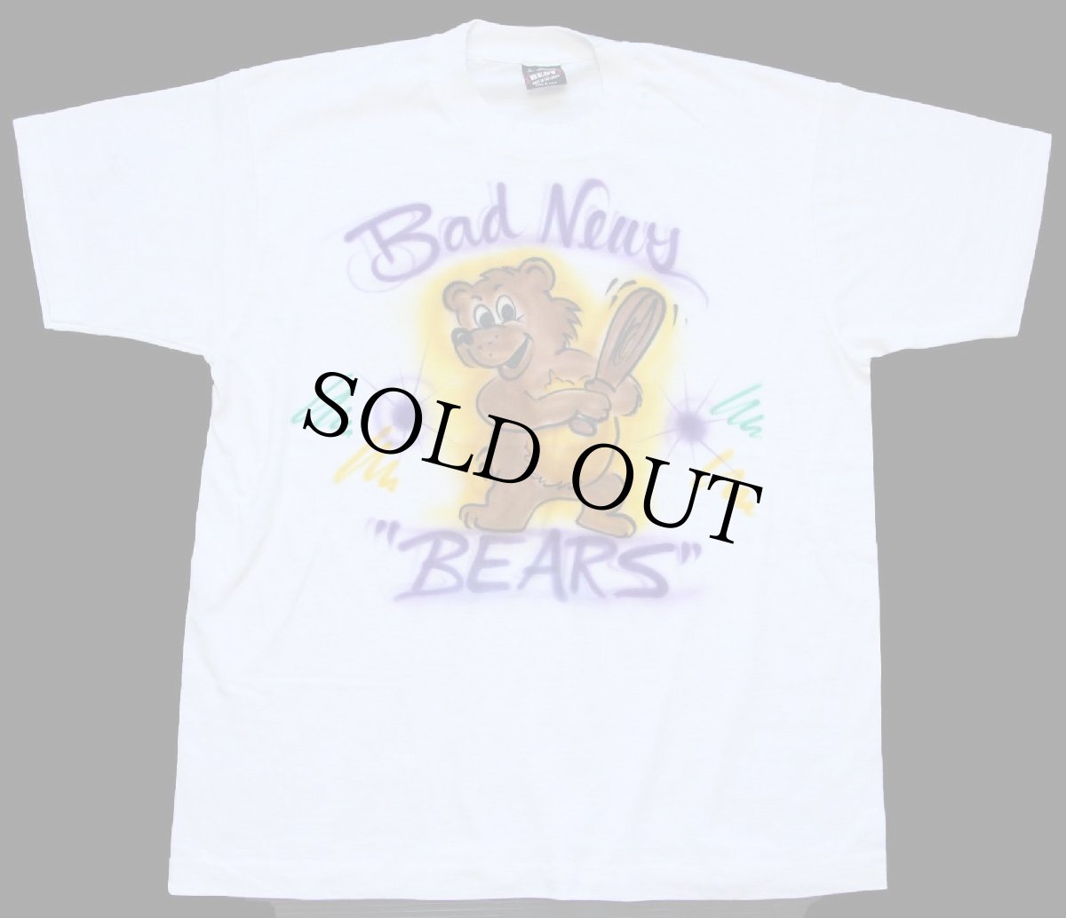 画像2: 90s USA製 Bad News BEARS 両面 エアブラシ アート Tシャツ 白 L (2)