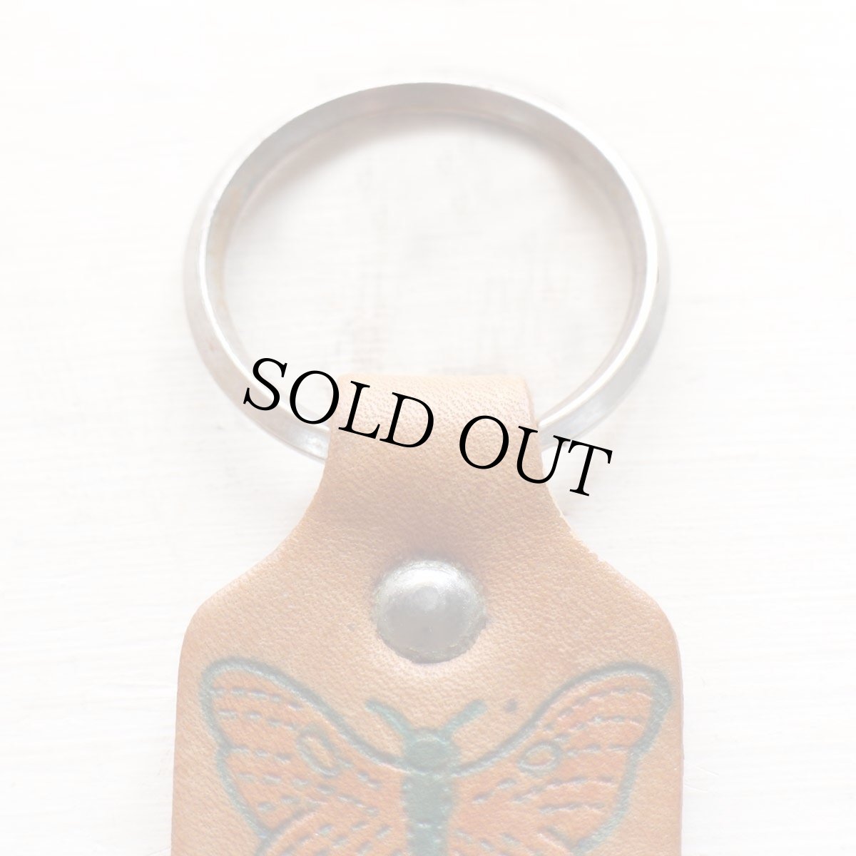 画像5: デッドストック★70s ハンドクラフト バタフライ ペイント レザー キーホルダー 茶★キーチェーン (5)