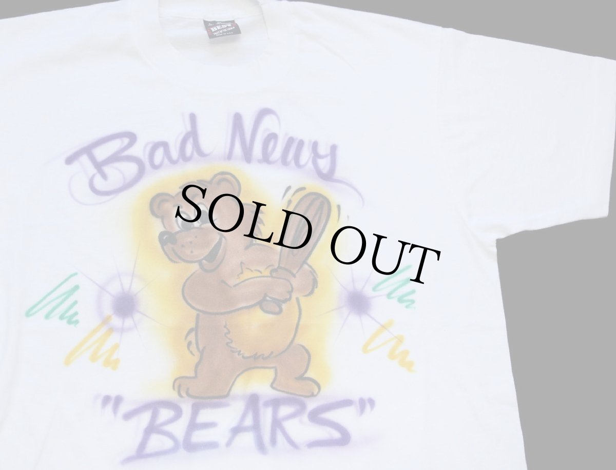 画像1: 90s USA製 Bad News BEARS 両面 エアブラシ アート Tシャツ 白 L (1)