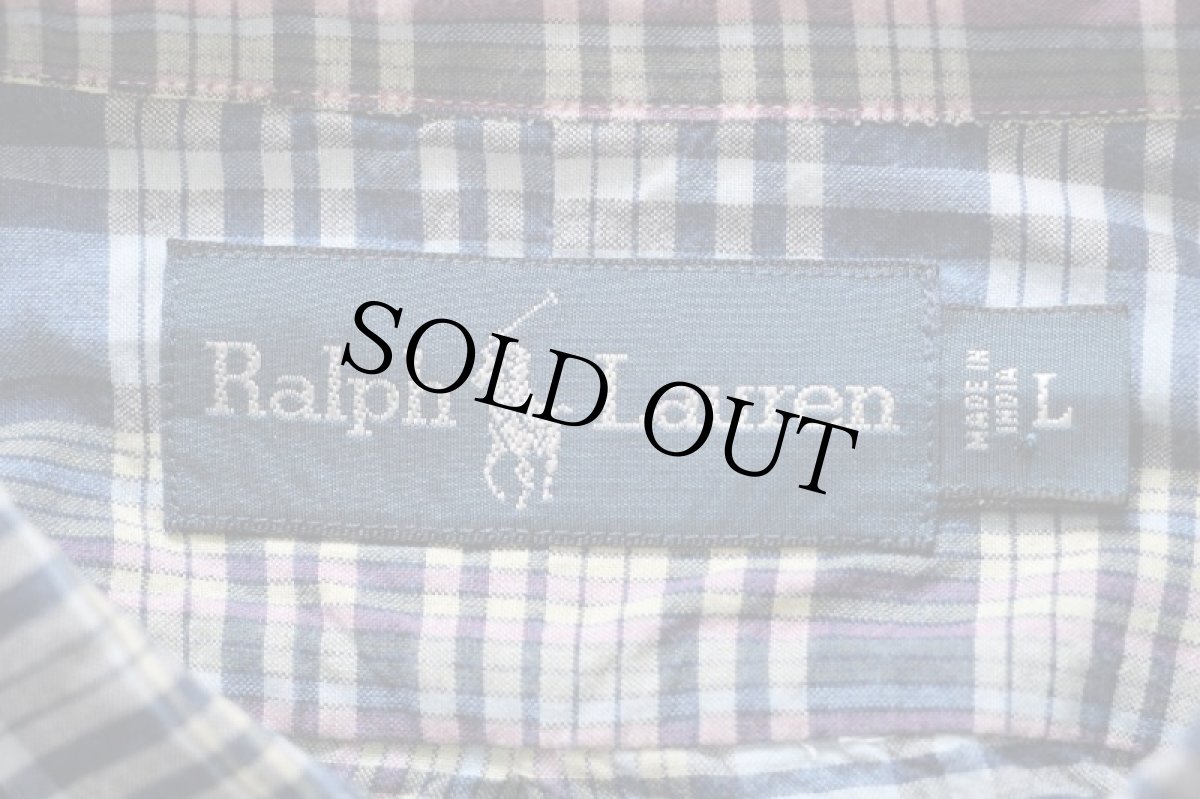 画像4: 00s ラルフローレン マドラスチェック ポケット&マチ付き 三点留め ボタンダウン コットンシャツ L★インド綿 (4)