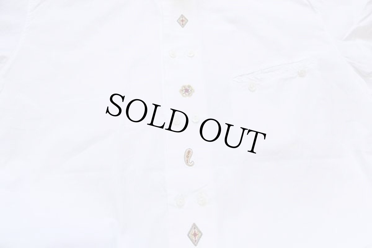 画像4: 90s イタリア製 POP EIGHTYFOUR ダイヤ ペイズリー 刺繍 ダブルボタン コットンシャツ ホワイト M (4)