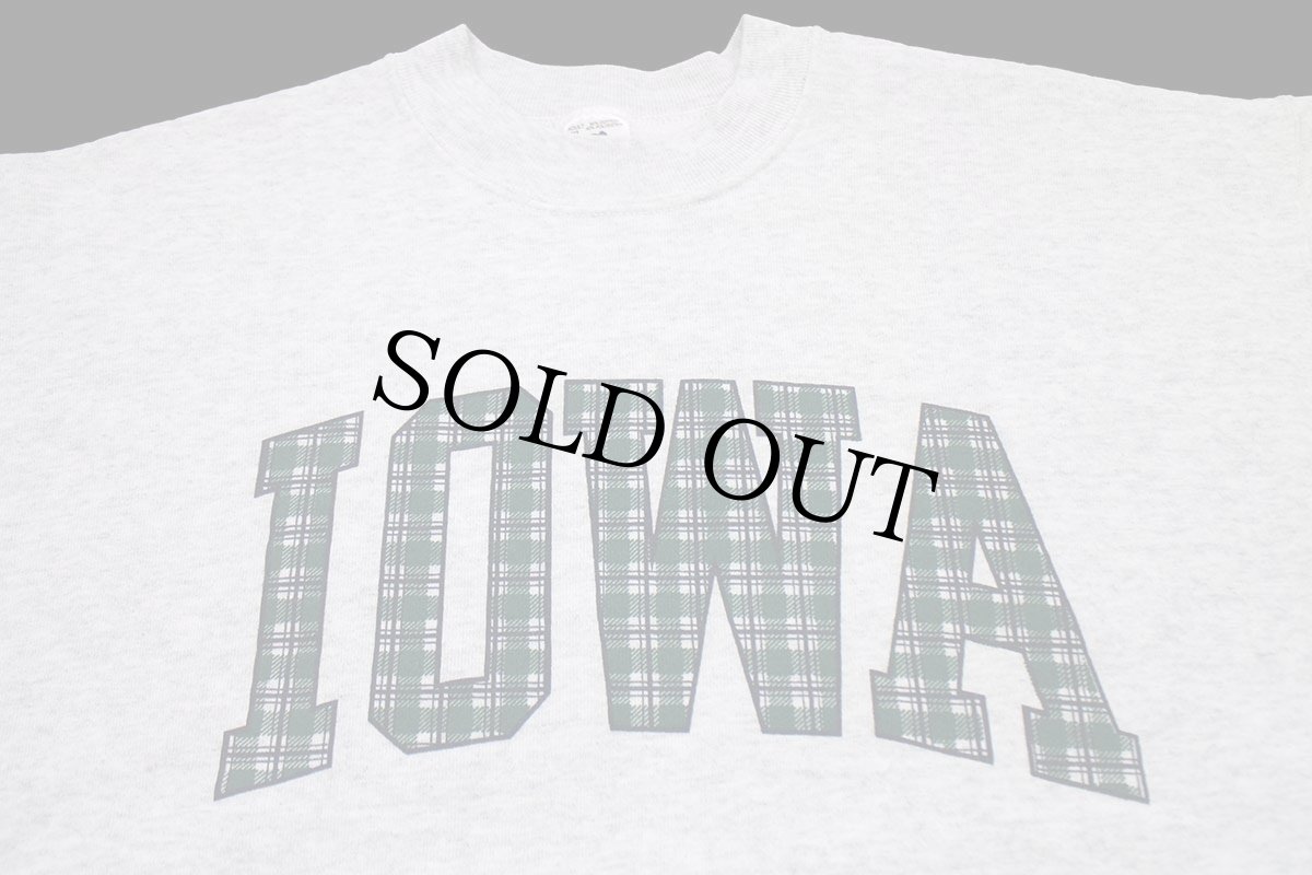 画像3: 90s USA製 IOWA タータンチェック プリント スウェット 杢ライトグレー XL (3)