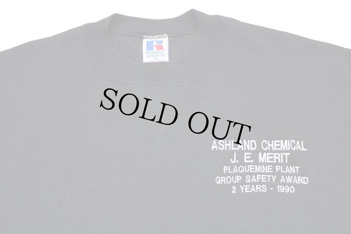 画像3: 90s USA製 RUSSELLラッセル ASHLAND CHEMICAL 刺繍 前V スウェット 黒 XL (3)