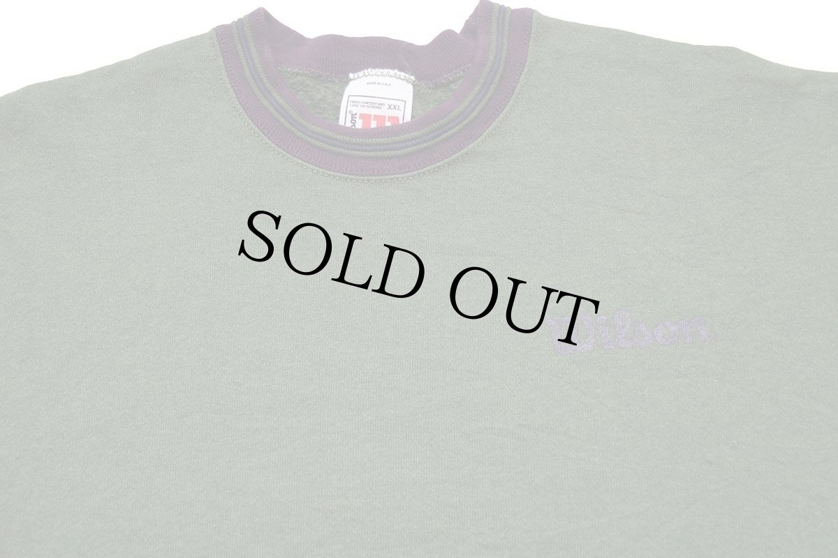 画像3: 90s USA製 Wilsonウィルソン ロゴ リブライン スウェット 深緑 XXL★特大 (3)