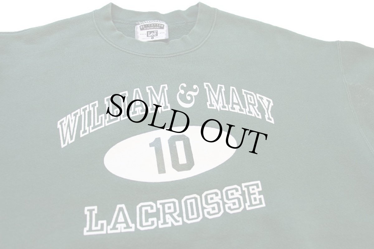 画像4: 90s USA製 Leeリー WILLIAM&MARY 10 LACROSSE 三段中抜き 両面プリント スウェット 緑 L (4)
