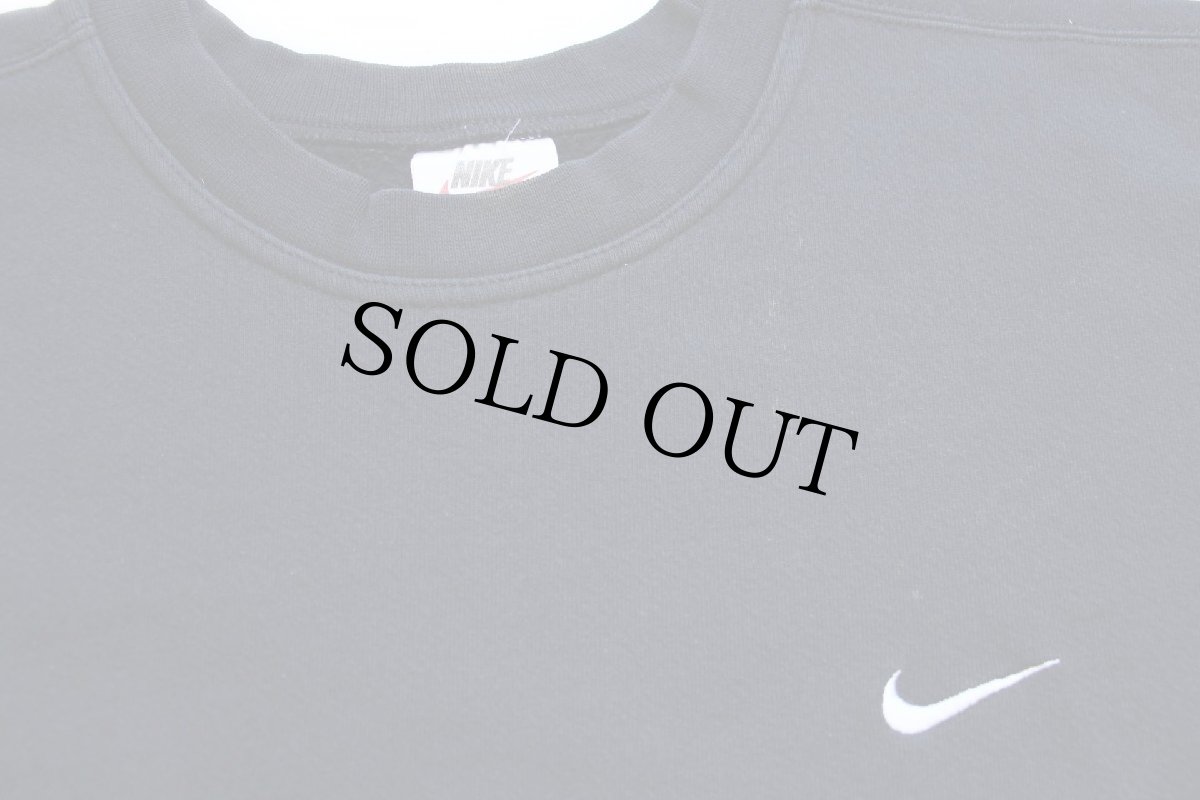 画像3: 90s USA製 NIKEナイキ ワンポイント ロゴ刺繍 スウェット ブリーチ飛び 黒 L (3)