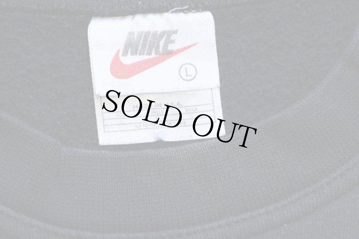 画像4: 90s USA製 NIKEナイキ ワンポイント ロゴ刺繍 スウェット ブリーチ飛び 黒 L (4)