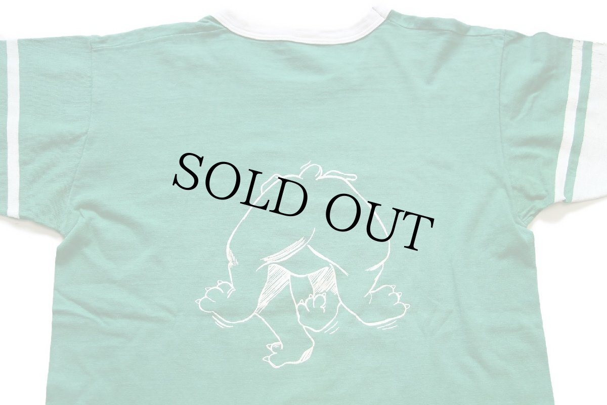 画像4: 70s PROVO ブルドッグ 両面プリント コットン フットボールTシャツ 緑 フェード (4)