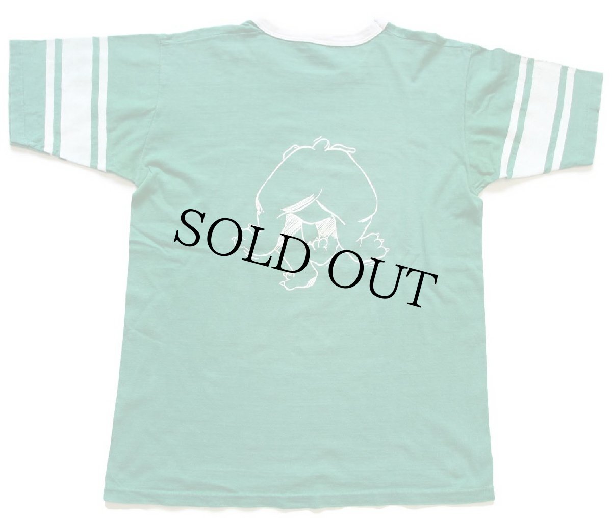 画像2: 70s PROVO ブルドッグ 両面プリント コットン フットボールTシャツ 緑 フェード (2)