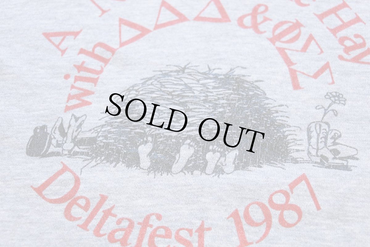 画像4: 80s USA製 A Night in the Hay Deltafest 1987 フラタニティ ノースリーブ スウェット カスタム 杢グレー XL (4)